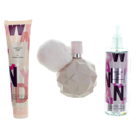 ARI SWEET LIKE CANDY 3 PCS SET: 3.4 EAU DE PARFUM SPRAY + 4 OZ BODY MIST + 3.4 BODY SOUFFLE