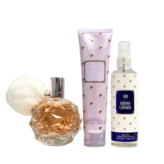 ARI BY ARIANA GRANDE 3 PCS SET: 3.4 EAU DE PARFUM SPRAY + 4 OZ BODY MIST + 3.4 BODY SOUFFLE