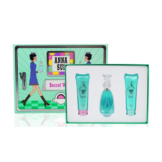 ANNA SUI SECRET WISH 3 PCS SET FOR WOMEN: 1.7 EAU DE TOILETTE SPRAY + 3 OZ BODY LOTION + 3 OZ SHOWER GEL