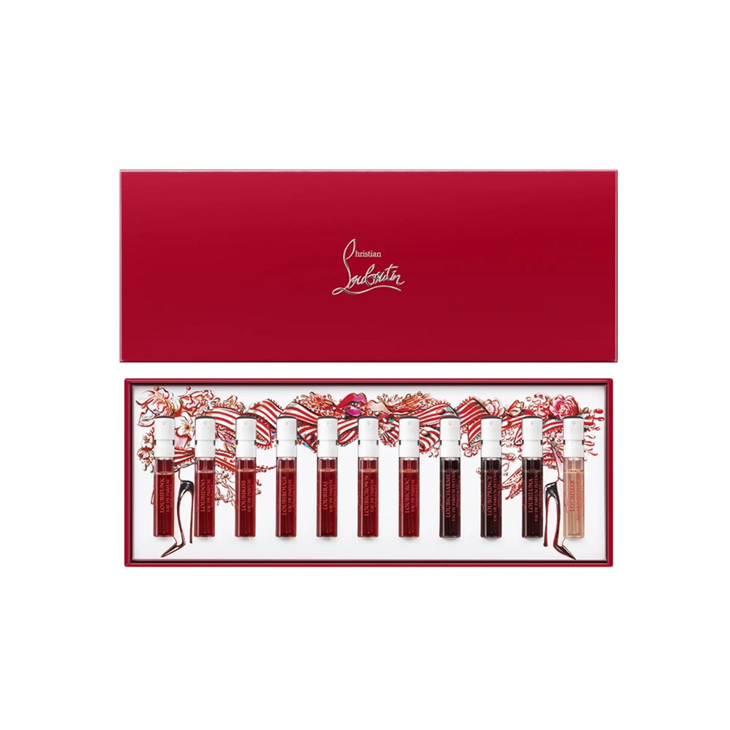 CHRISTIAN LOUBOUTIN 11 * 2 ML EAU DE PARFUM COLLECTION SET: LOUBIFUNK + LOUBIDOO + LOUBIKISS + LOUBIROUGE + LOUBIRAJ + LOUBICROWN + LOUBICROC + LOUBICHARME INTENSE + LOUBIPRINCE INTENSE + LOUBILUNA INTENSE + LOUBIMAR LEGERE