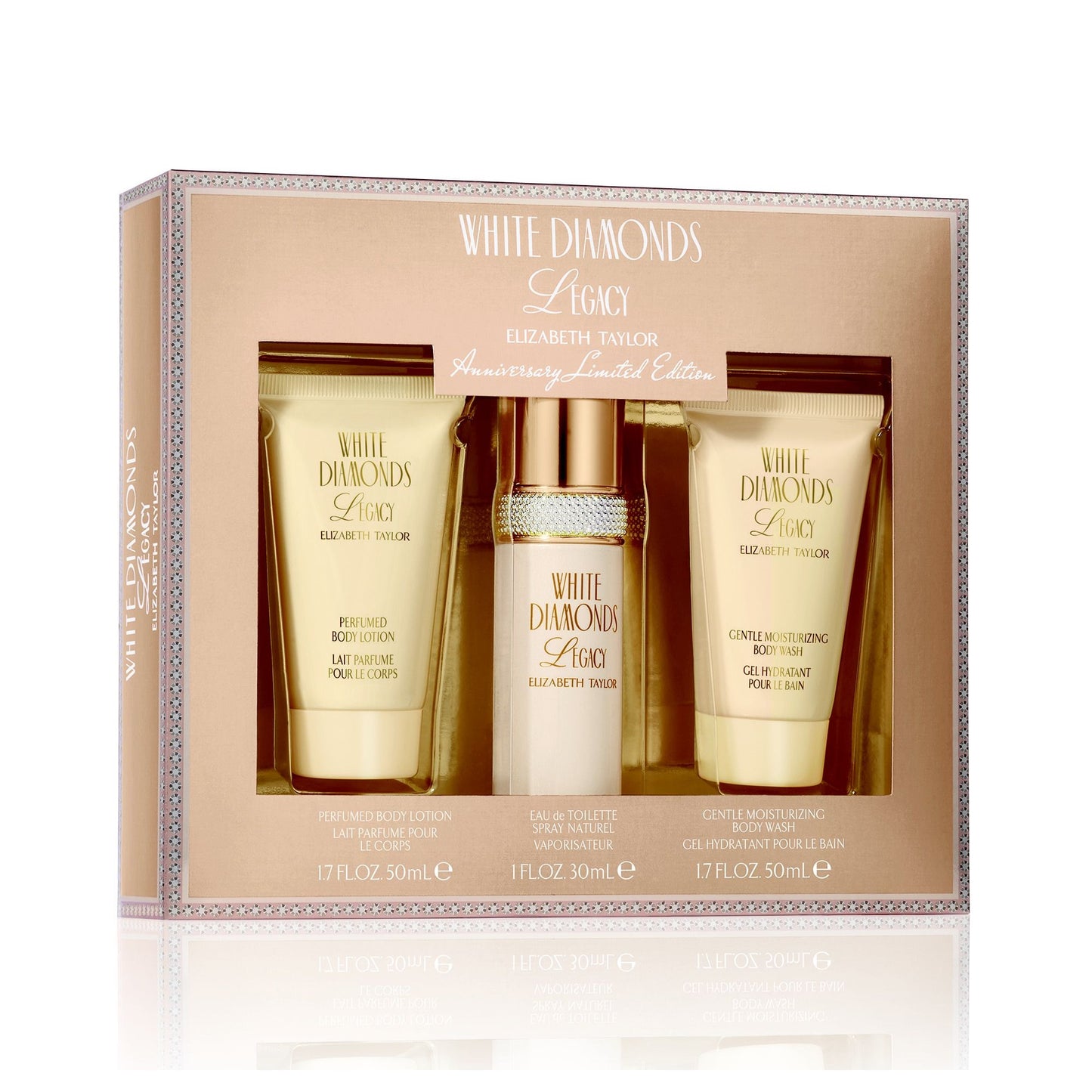 WHITE DIAMONDS LEGACY 3 PCS SET FOR WOMEN: 1 OZ EAU DE TOILETTE SPRAY+ 1.7 BODY WASH + 1.7 BODY LOTION