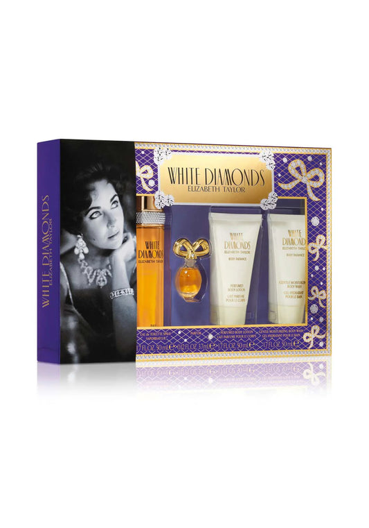 WHITE DIAMONDS 4 PCS SET: 1.7 EAU DE TOILETTE SPRAY + 3.7ML PARFUM MINI 1.7 BODY LOTION + 1.7 BODY WASH