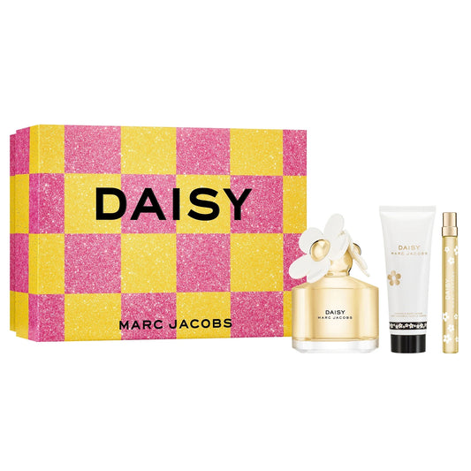 MARC JACOBS DAISY 3 PCS SET FOR WOMEN: 3.3 EAU DE TOILETTE SPRAY + 0.33 EAU DE TOILETTE SPRAY + 2.5 BODY LOTION