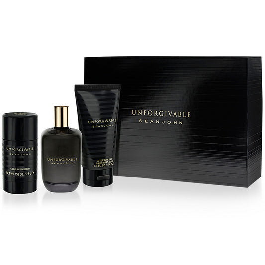 SEAN JOHN UNFORGIVABLE 3 PCS SET FOR MEN: 4.2 EDT SP + 3.4 AFTER SHAVE BALM + 2.6 DEODORANT