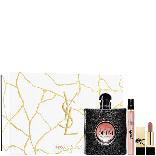 YSL BLACK OPIUM 3 PCS SET FOR WOMEN: 3 OZ EAU DE PARFUM SPRAY + 0.33 EAU DE PARFUM SPRAY + 0.04 LIPSTICK